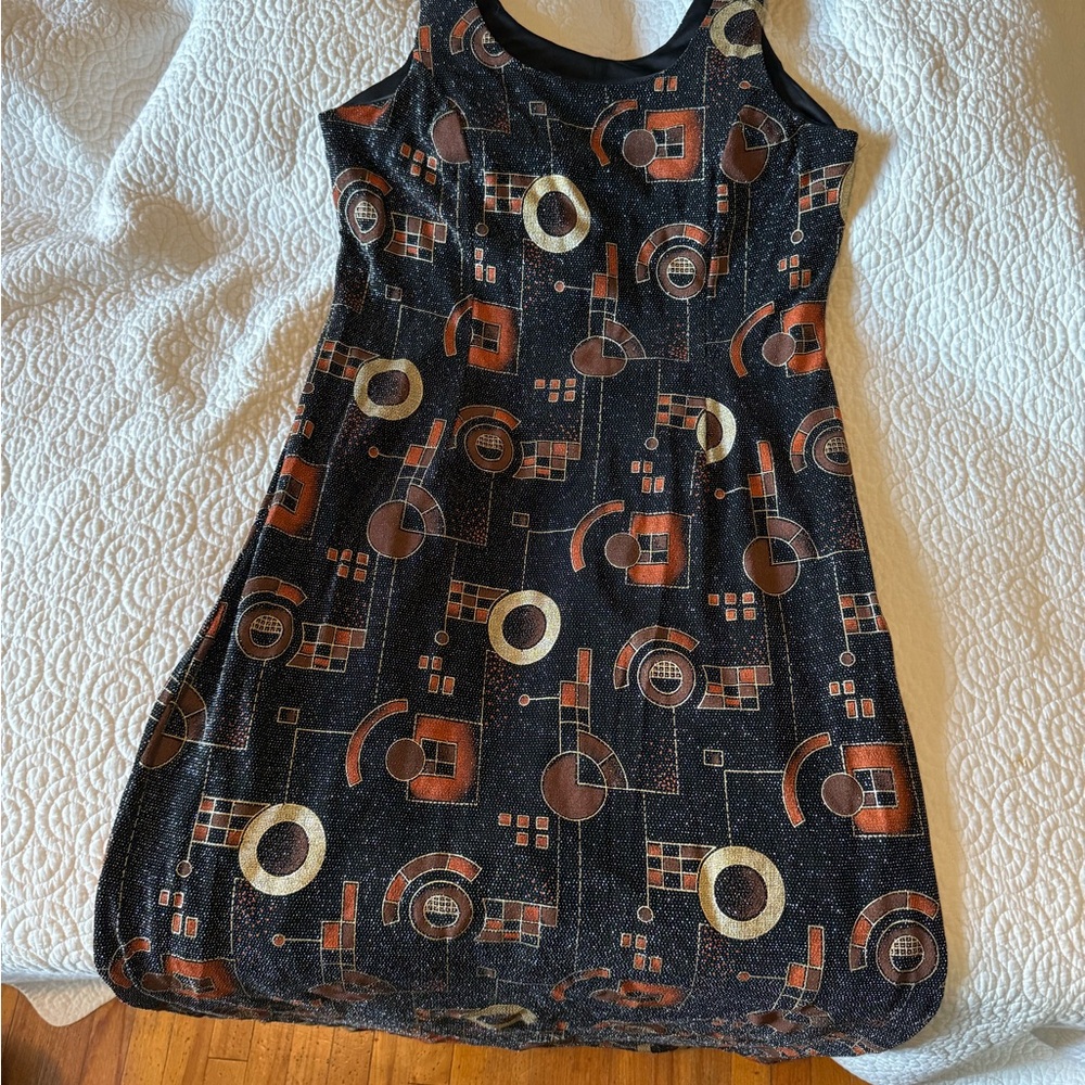 Geometric Textured Patterned Dress - Black and Brown